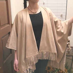 ULTRASUEDE PONCHO WITH FRINGE NWT
